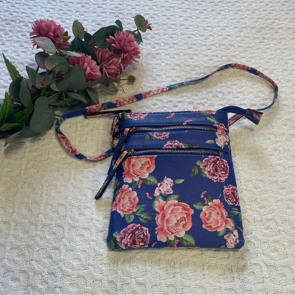 Pen + Gear Floral‎ Crossbody Bag - Blue and Pink